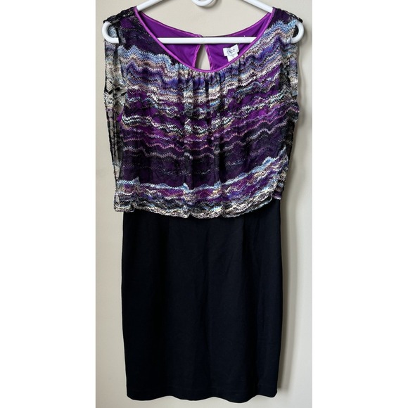 Cache Dresses & Skirts - NEW Cache Womens Size 8 Blouson Black Purple Floral Lace Vintage Sheath Dress